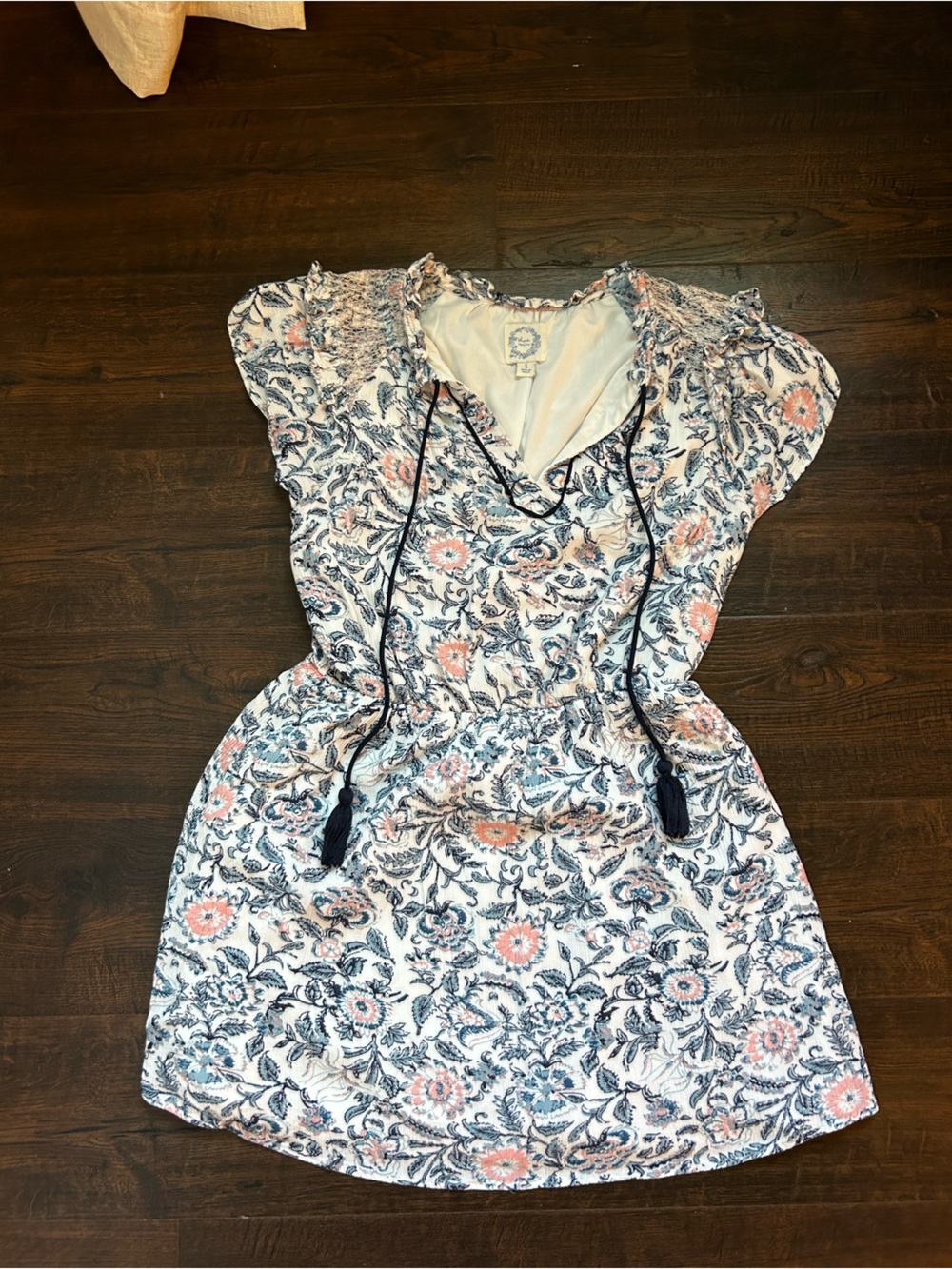 Floral Dress in White, Blue & Pink